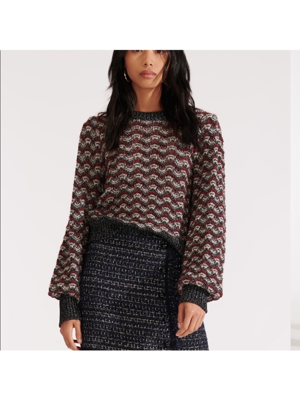 $495 Veronica Beard Ruth Metallic Knit Pullover Sweater Sz Medium